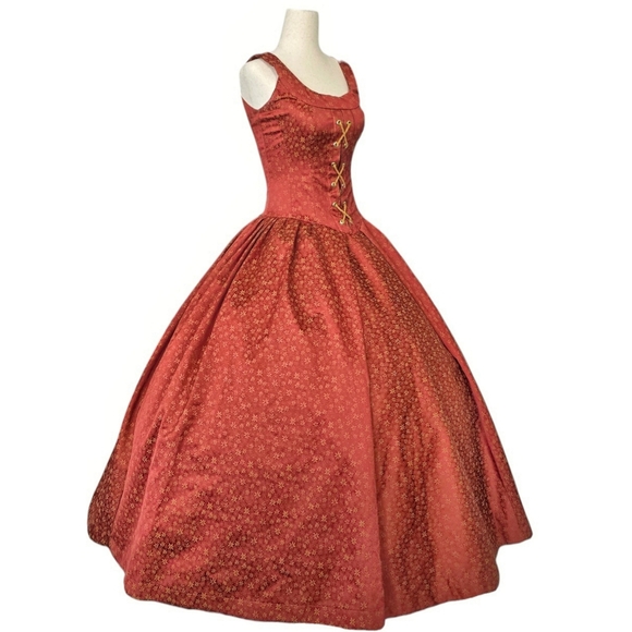 Vintage Renaissance Dress Princess Ballgown Royal Medieval Rust XXS XS Juniors - Picture 4 of 12